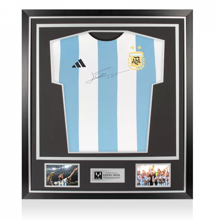 icons Lionel Messi Official Front Signed Argentina 2022 Home Shirt In Classic Frame
