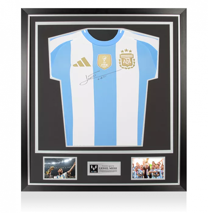icons Lionel Messi Official Front Signed Argentina 2024-25 Home Shirt In Classic Frame