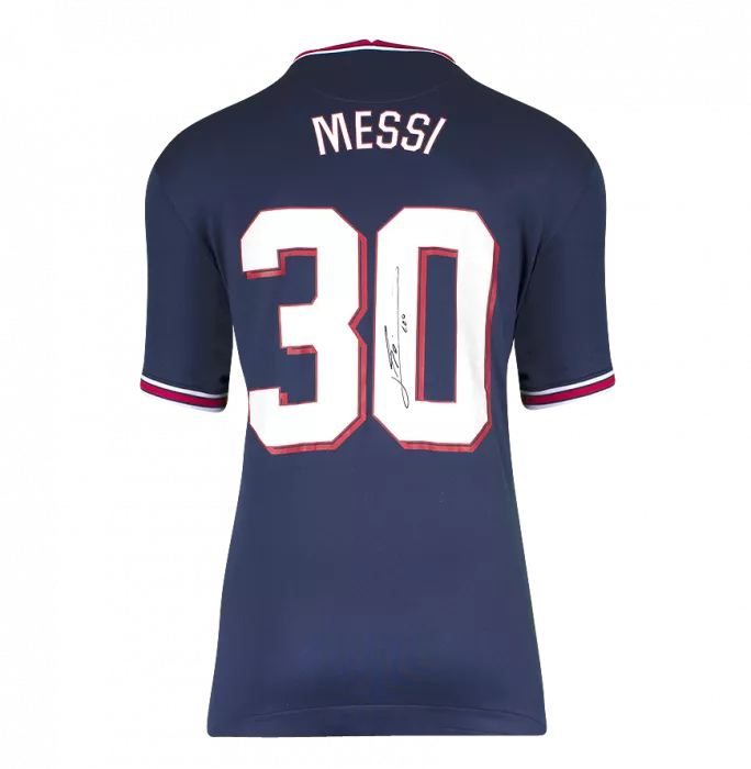Icons Lionel Messi Official Paris Saint-Germain Back Signed And Framed 2021-22 Home Shirt With Fan Style Numbers