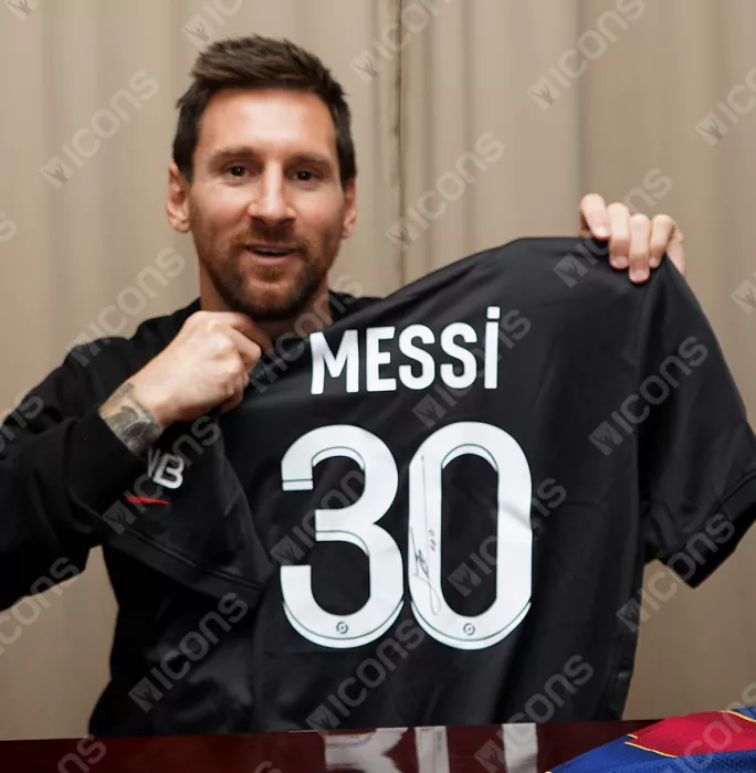 Icons Lionel Messi Official Paris Saint-Germain Back Signed And Framed 2021-22 Third Shirt