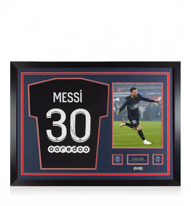 icons Lionel Messi Official Paris Saint-Germain Back Signed and Framed 2021-22 Third Shirt