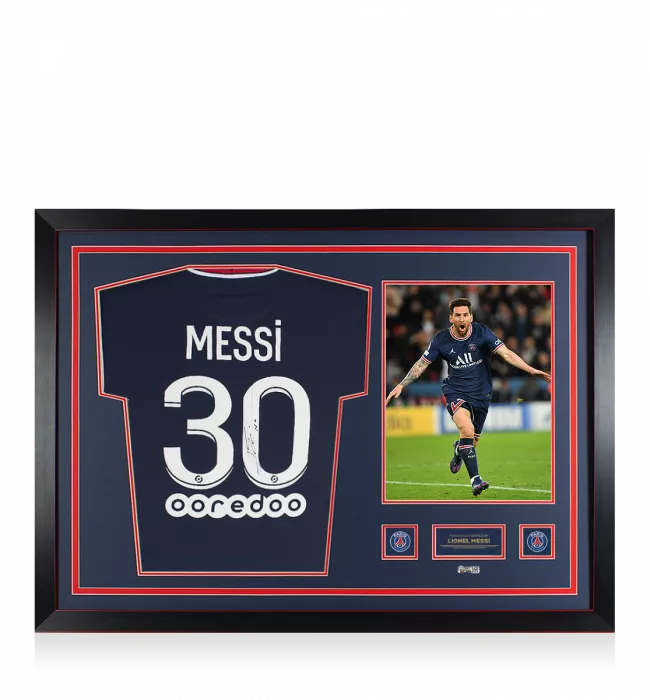 icons Lionel Messi Official Paris Saint-Germain Back Signed and Framed 2021-22 Home Shirt: Icon Edition