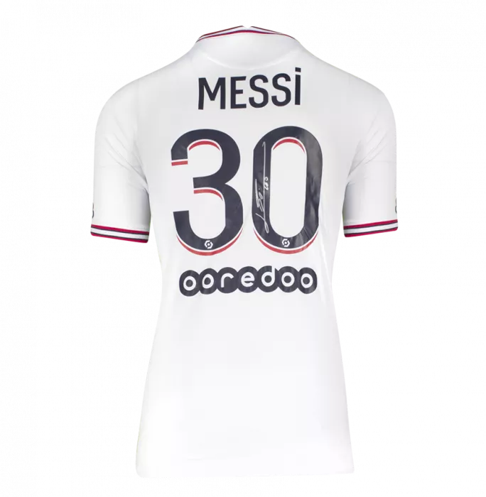 Icons Lionel Messi Official Paris Saint-Germain Back Signed And Framed 2021-22 Fourth Shirt