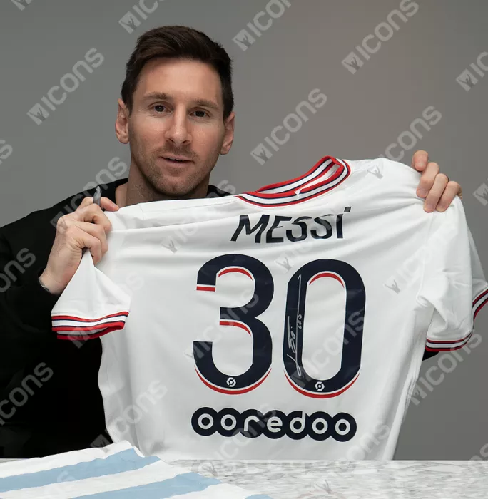 Icons Lionel Messi Official Paris Saint-Germain Back Signed And Framed 2021-22 Fourth Shirt