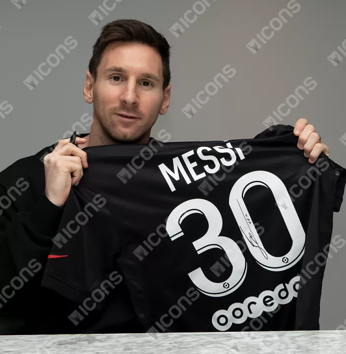 Icons Lionel Messi Official Paris Saint-Germain Back Signed And Framed 2021-22 Third Shirt