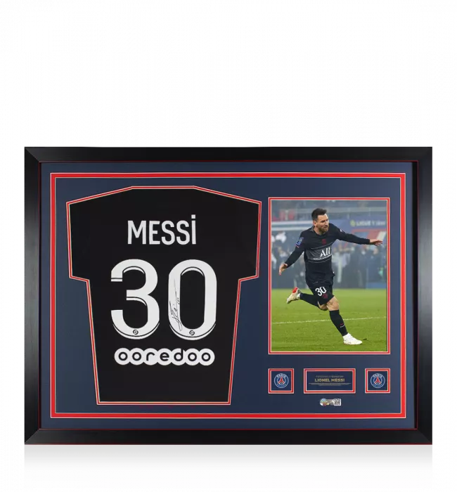 icons Lionel Messi Official Paris Saint-Germain Back Signed and Framed 2021-22 Third Shirt