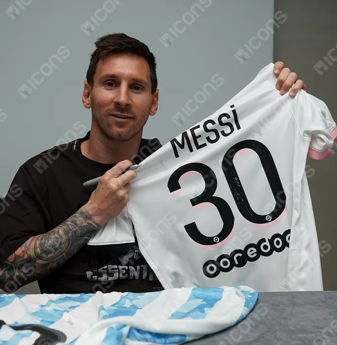 Icons Lionel Messi Official Paris Saint-Germain Back Signed And Framed 2021-22 Away Shirt