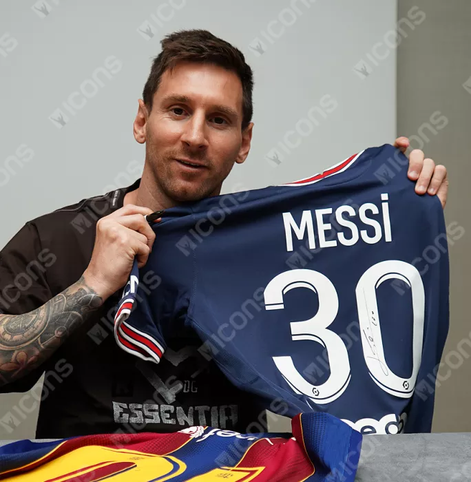 Icons Lionel Messi Official Paris Saint-Germain Back Signed And Framed 2021-22 Home Shirt: Champions Edition