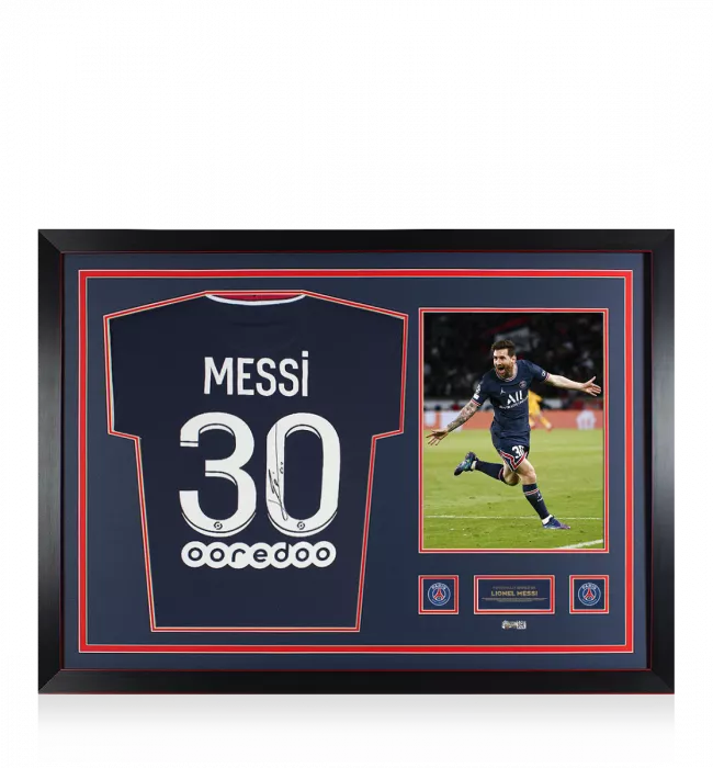icons Lionel Messi Official Paris Saint-Germain Back Signed and Framed 2021-22 Home Shirt