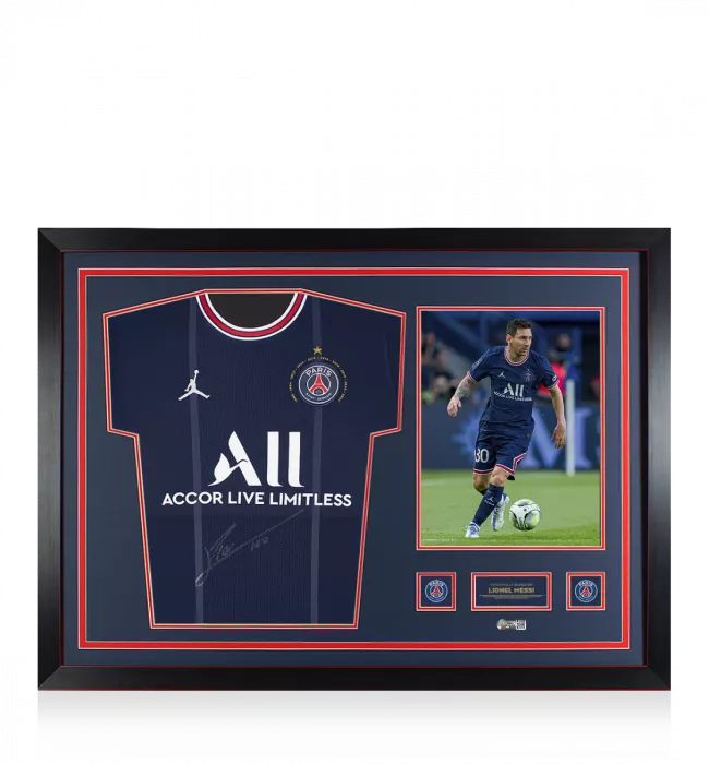 icons Lionel Messi Official Paris Saint-Germain Front Signed and Framed 2021-22 Home Shirt: Ligue 1 Champions Edition