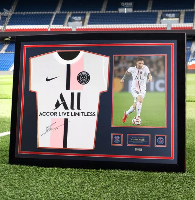 Icons Lionel Messi Official Paris Saint-Germain Front Signed And Framed 2021-22 Away Shirt