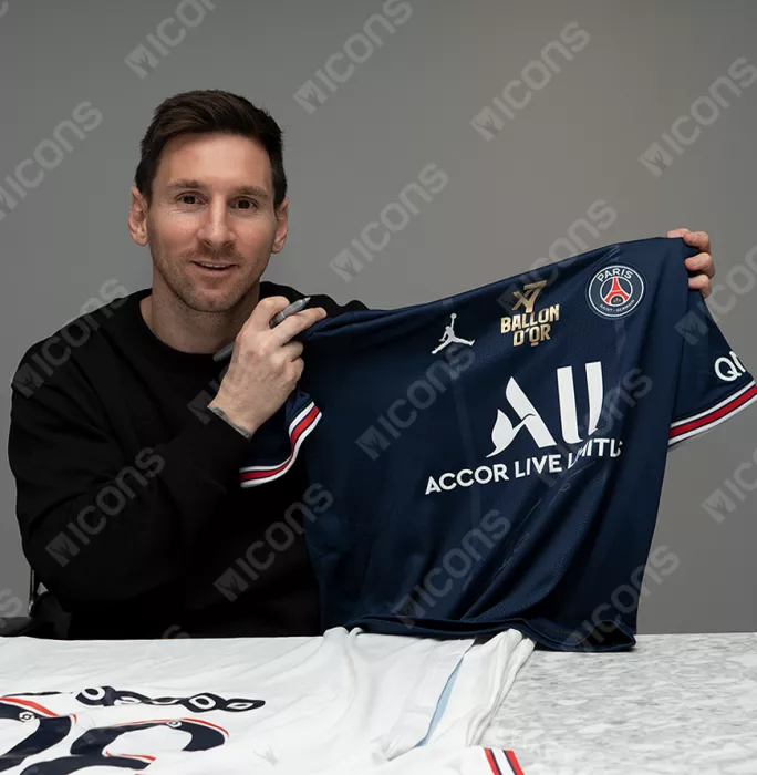 Icons Lionel Messi Official Paris Saint-Germain Front Signed And Framed 2021-22 Home Shirt: 7x Ballon D'Or Winner
