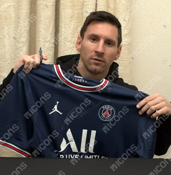 Icons Lionel Messi Official Paris Saint-Germain Front Signed And Framed 2021-22 Home Shirt