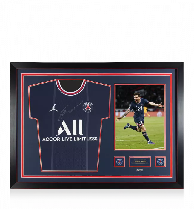 icons Lionel Messi Official Paris Saint-Germain Front Signed and Framed 2021-22 Home Shirt