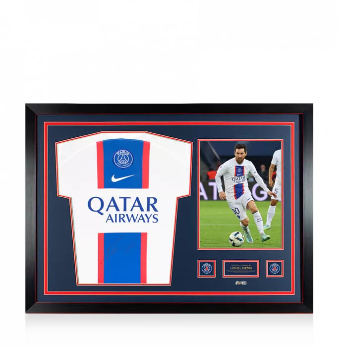 icons Lionel Messi Official Paris Saint-Germain Front Signed and Framed 2022-23 Third Shirt