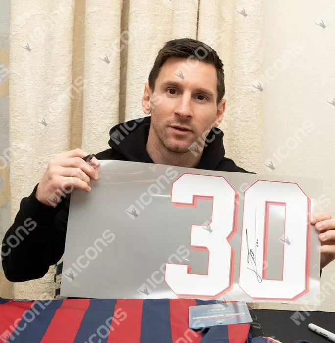 Icons Lionel Messi Official Paris Saint-Germain Signed And Framed 2021-22 Home Shirt With Fan Style Numbers: UCL Edition