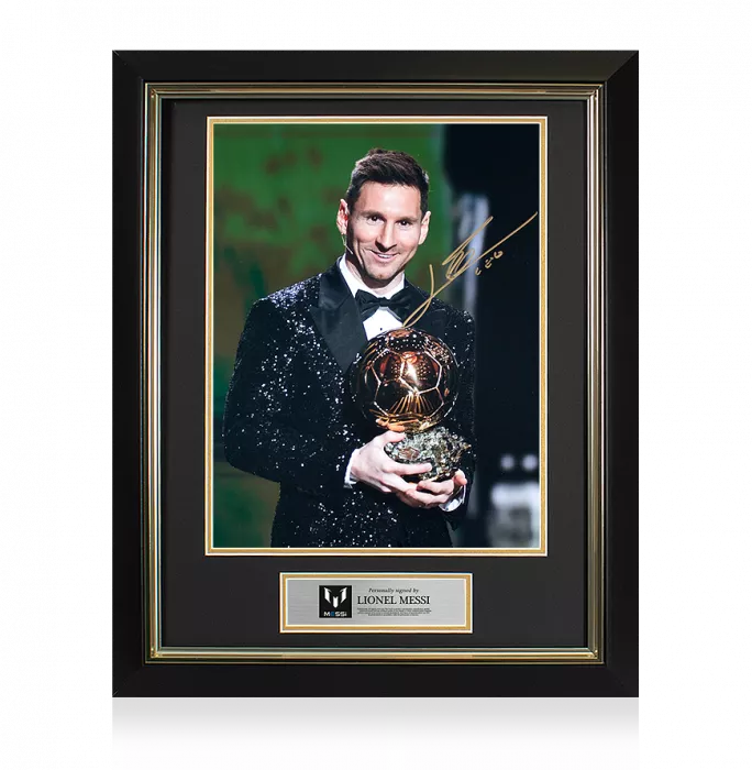 icons Lionel Messi Official Signed and Framed Photo: 2021 Ballon d'Or Winner