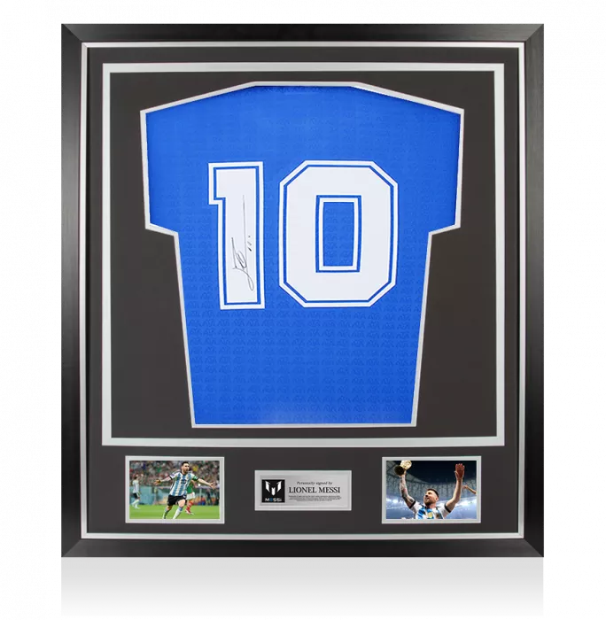 icons Lionel Messi Official Signed Argentina 1994 Reissue Away Shirt In Classic Frame: Number 10