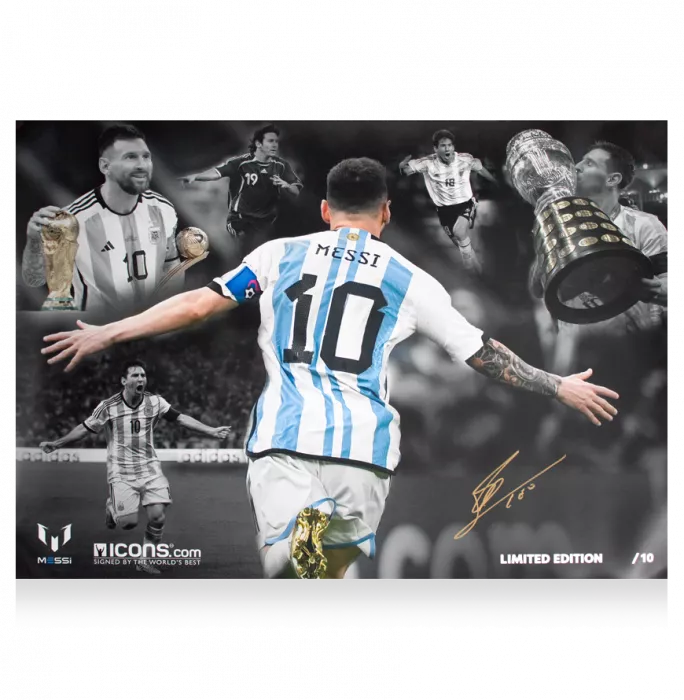Icons Lionel Messi Official Signed Argentina Montage Print