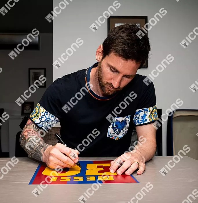 Icons Lionel Messi Official Signed FC Barcelona 2005-06 Shirt Print In Black Wooden Frame: Limited Edition 'Messi 30'
