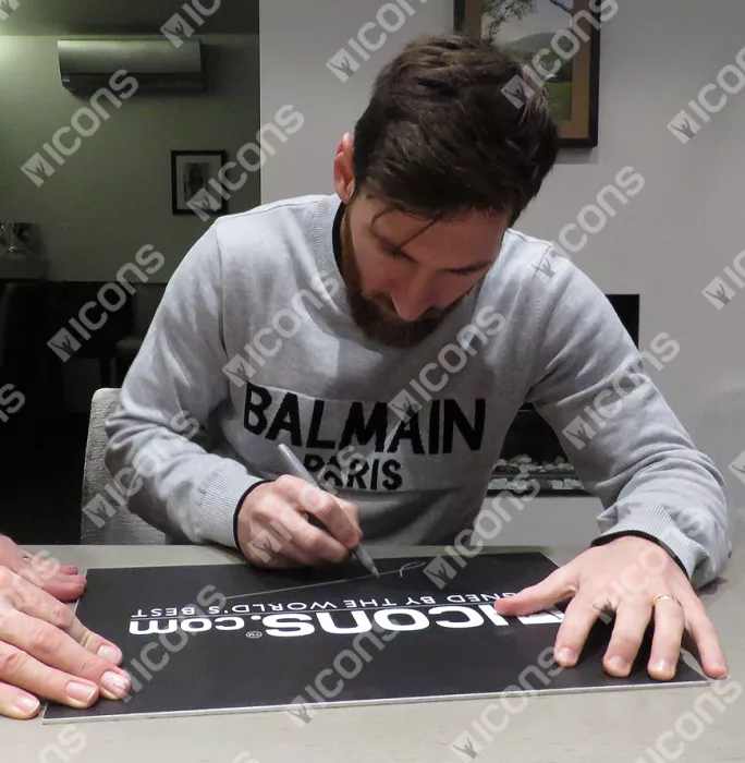 Icons Lionel Messi Official Signed FC Barcelona 2011-12 Shirt Print In Black Wooden Frame: Limited Edition 'Messi 10'