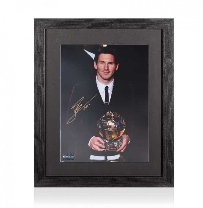 icons Lionel Messi Official Signed Photo In Black Wooden Frame: 2011 Ballon d'Or Winner