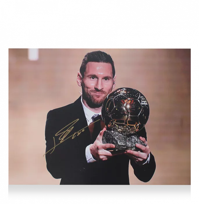 Icons Lionel Messi Official Signed Photo In Black Wooden Frame: 2019 Ballon D'Or Winner