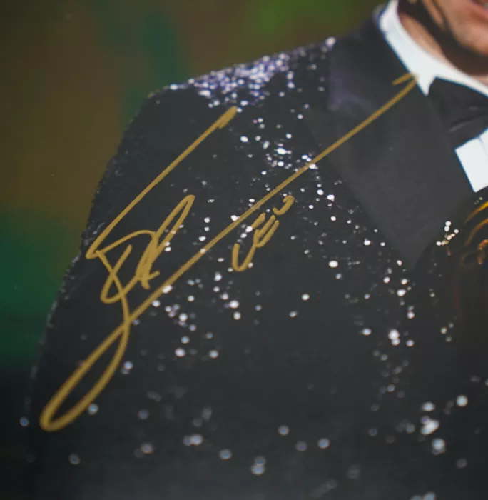 Icons Lionel Messi Official Signed Photo In Black Wooden Frame: 2021 Ballon D'Or Winner