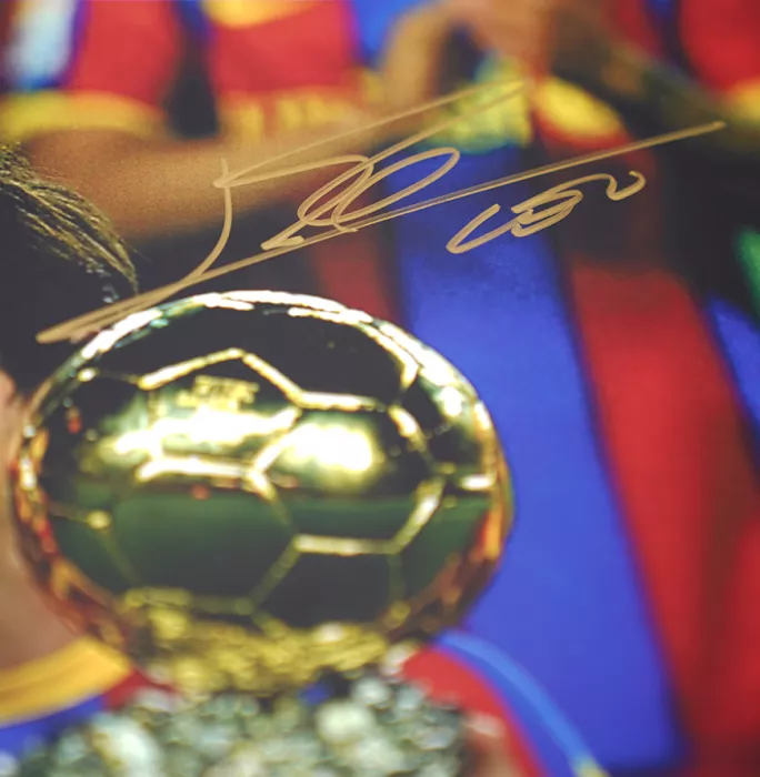 Icons Lionel Messi Official Signed Photo In Black Wooden Frame: 2009 Ballon D'Or Winner