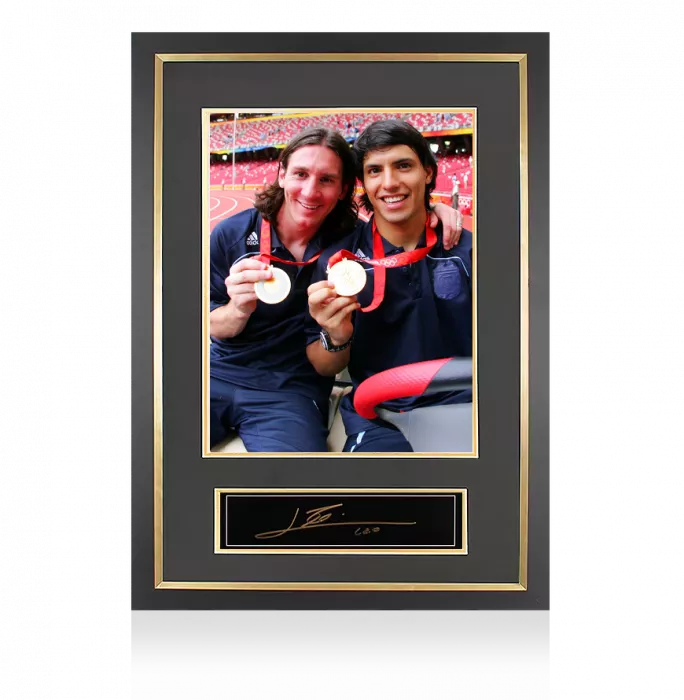 icons Lionel Messi Official Signed Plaque and Photo Frame: Beijing 2008 Men's Football Gold