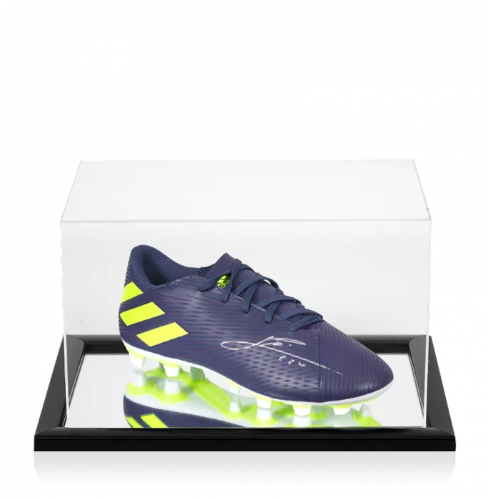 icons Lionel Messi Official Signed Purple & Green Adidas Nemeziz Messi Boot In Acrylic Case