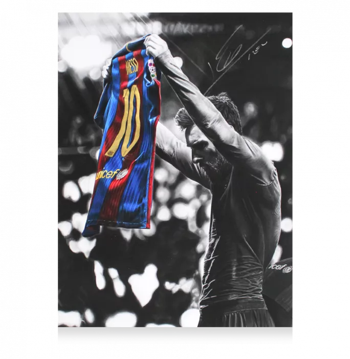 Icons Lionel Messi Official Signed Tribute Artwork In Black Wooden Frame: FC Barcelona Legend