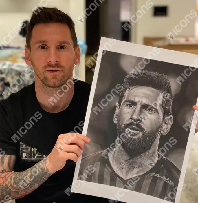 Icons Lionel Messi Official Signed Tribute Artwork In Black Wooden Frame: Barca Legend