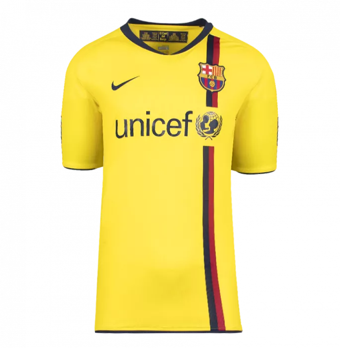 Icons Lionel Messi Official UEFA Champions League Back Signed And Hero Framed FC Barcelona 2008-10 Away Shirt