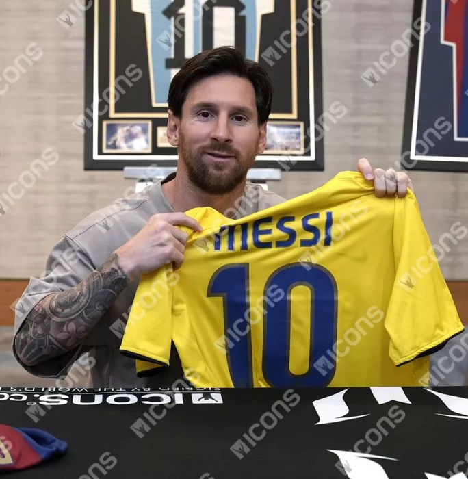 Icons Lionel Messi Official UEFA Champions League Back Signed And Hero Framed FC Barcelona 2008-10 Away Shirt