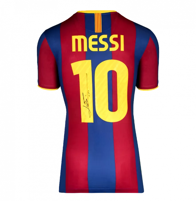 Icons Lionel Messi Official UEFA Champions League Back Signed And Hero Framed FC Barcelona 2010-11 Home Shirt