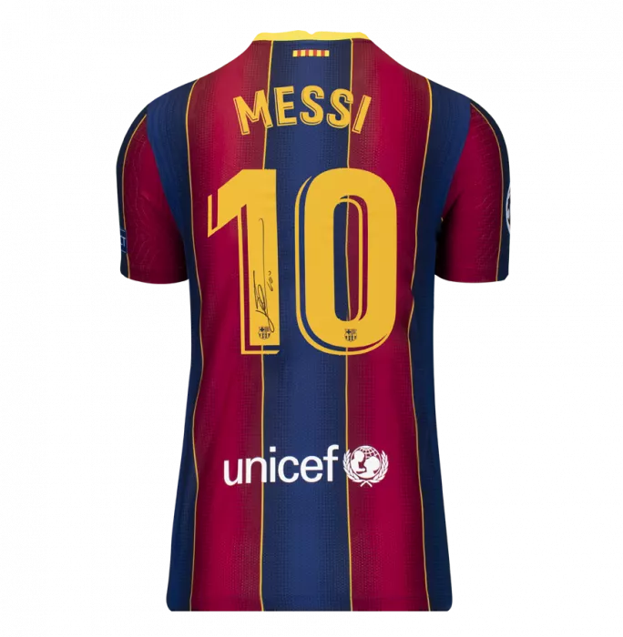 Icons Lionel Messi Official UEFA Champions League Back Signed And Hero Framed FC Barcelona 2020-21 Authentic Home Shirt