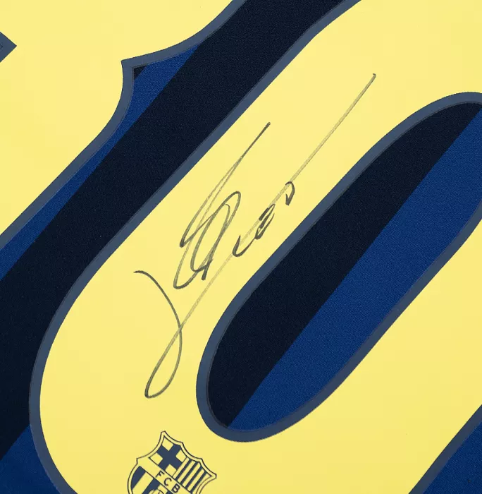 Icons Lionel Messi Official UEFA Champions League Official Back Signed And Framed FC Barcelona 2004-05 Away Shirt
