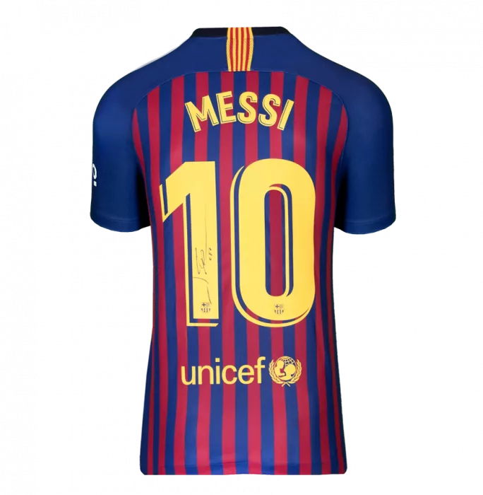 Icons Lionel Messi Official UEFA Champions League Official Back Signed And Hero Framed FC Barcelona 2018-19 Home Shirt
