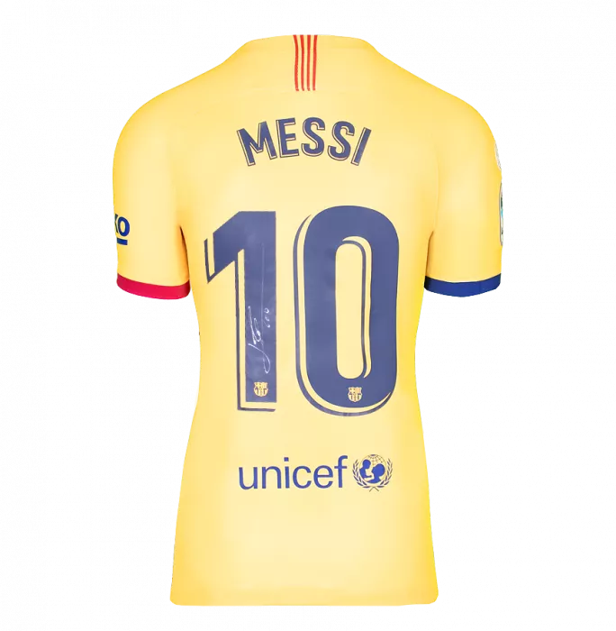 Icons Lionel Messi Official UEFA Champions League Official Back Signed And Framed FC Barcelona 2019-20 Away Shirt