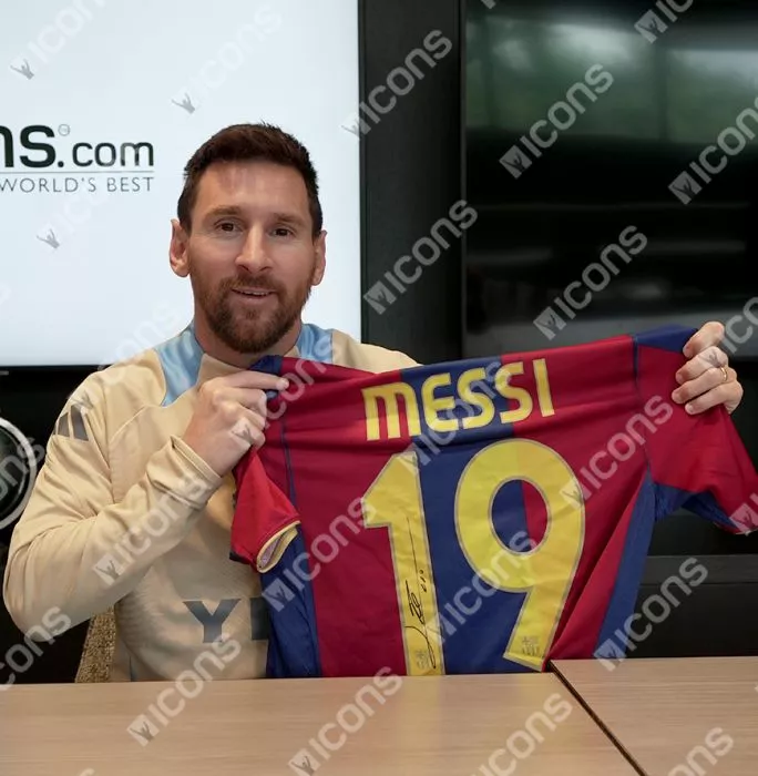 Icons Lionel Messi Official UEFA Champions League Official Back Signed And Hero Framed FC Barcelona 2007-08 Home Shirt