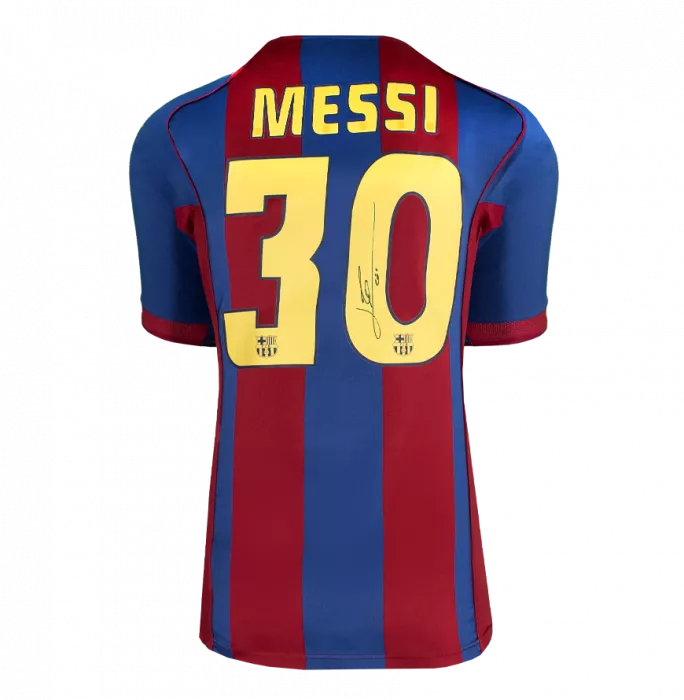 Icons Lionel Messi Official UEFA Champions League Official Back Signed And Framed FC Barcelona 2004-05 Home Shirt