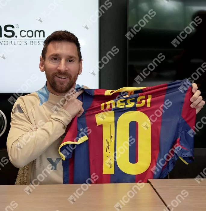 Icons Lionel Messi Official UEFA Champions League Official Back Signed And Framed FC Barcelona 2010-11 Home Shirt - Match Issue