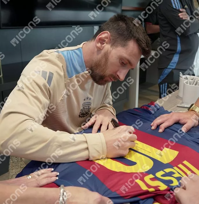 Icons Lionel Messi Official UEFA Champions League Official Back Signed And Framed FC Barcelona 2010-11 Home Shirt