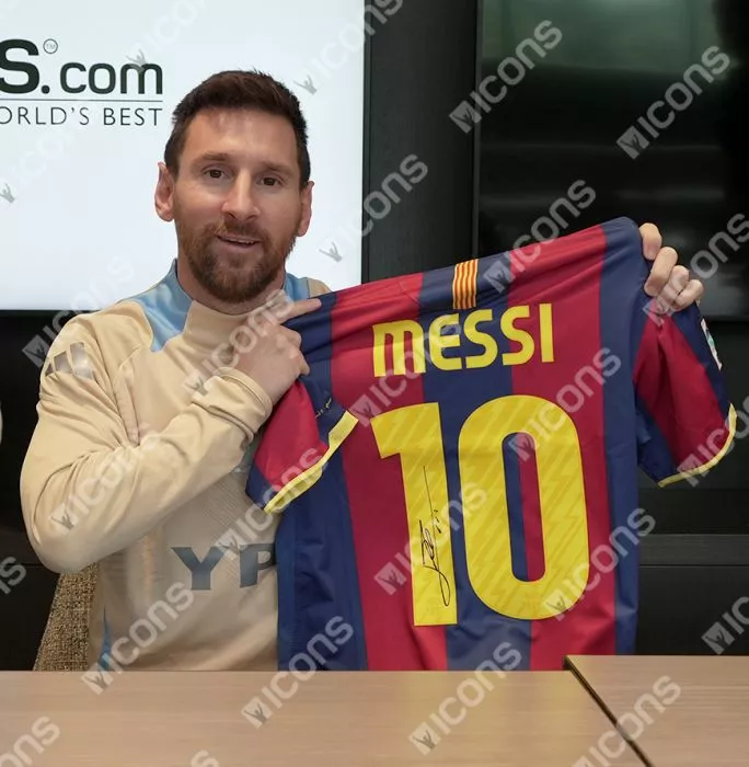 Icons Lionel Messi Official UEFA Champions League Official Back Signed And Framed FC Barcelona 2010-11 Home Shirt