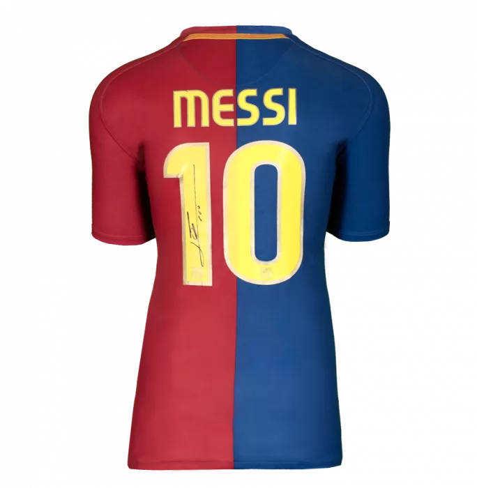Icons Lionel Messi Official UEFA Champions League Official Back Signed And Framed FC Barcelona 2008-09 Home Shirt