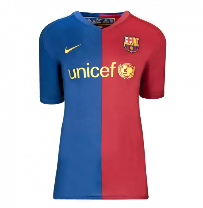 Icons Lionel Messi Official UEFA Champions League Official Back Signed And Framed FC Barcelona 2008-09 Home Shirt