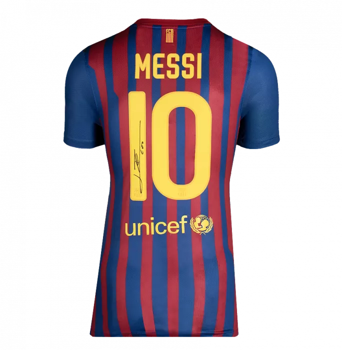 Icons Lionel Messi Official UEFA Champions League Official Back Signed And Framed FC Barcelona 2011-12 Home Shirt - Match Issue