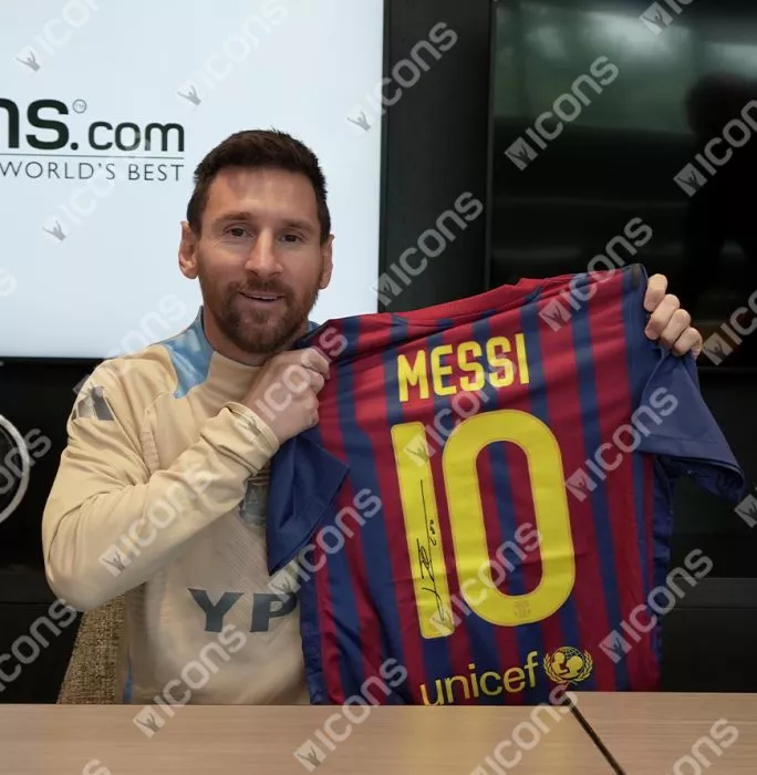 Icons Lionel Messi Official UEFA Champions League Official Back Signed And Framed FC Barcelona 2011-12 Home Shirt - Match Issue