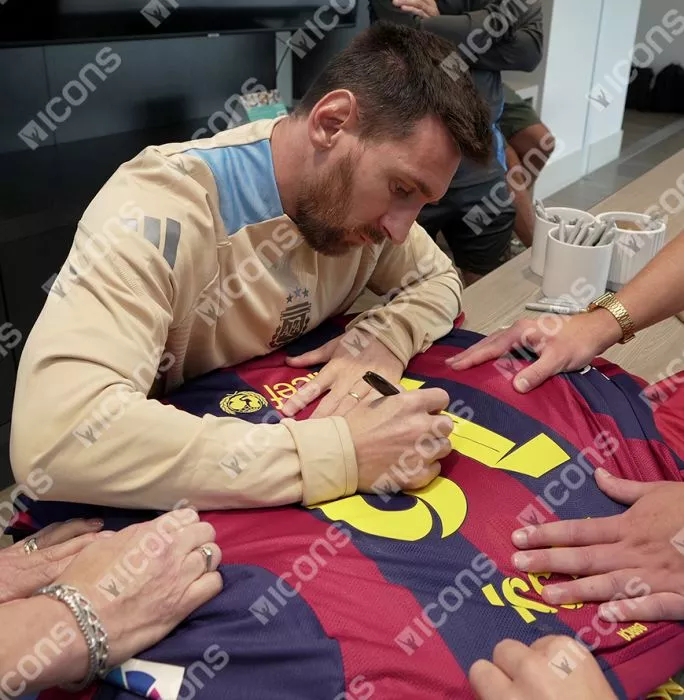 Icons Lionel Messi Official UEFA Champions League Official Back Signed And Hero Framed FC Barcelona 2014-15 Home Shirt